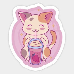 Neko Cat Strawberry Tea Milkshake | Japanese Anime Kawaii Sticker